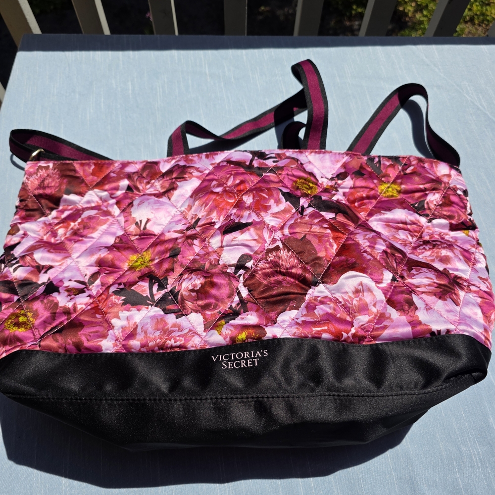 Victoria's Secret Black and Pink Floral Tote